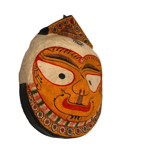 Vintage Paper Mache Mask Jagannath Handcrafted With Folk Art Design India - Picture 9 of 9